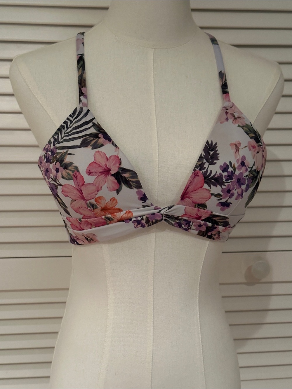 Source Unknown Floral Twist Bikini Top - Pink & Purple